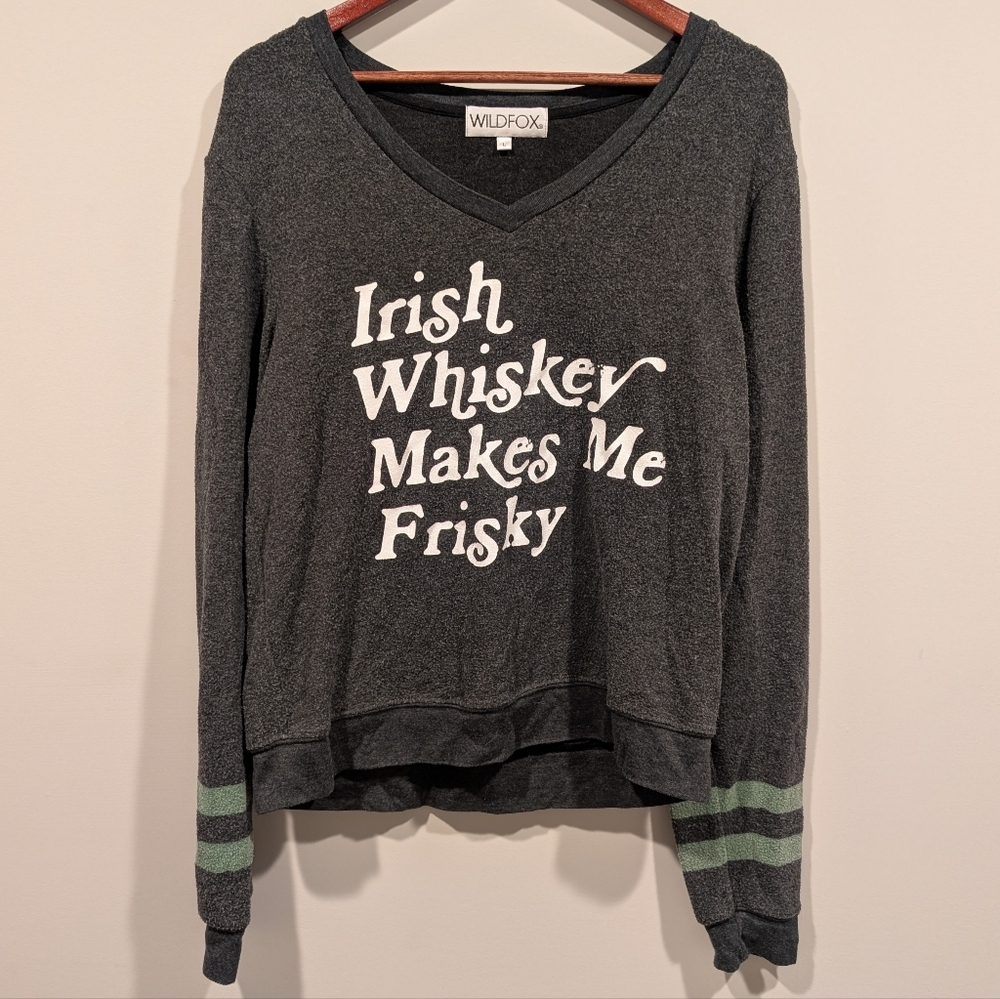 Wildfox Charcoal Sweatshirt with Green Stripes